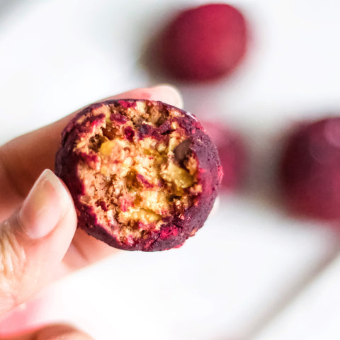 Raspberry Protein Balls with Nut Butter Filling