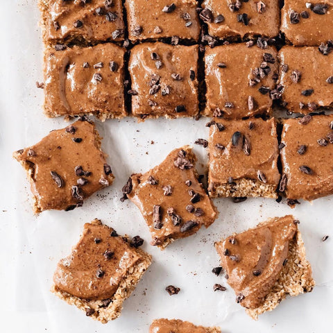 No-bake Chocolate Chip Energy Bars + Espresso Cashew 'Frosting'